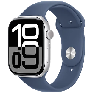 Apple Watch Series 10 GPS 46mm Silver Aluminum Case with Denim Sport Band - M/L