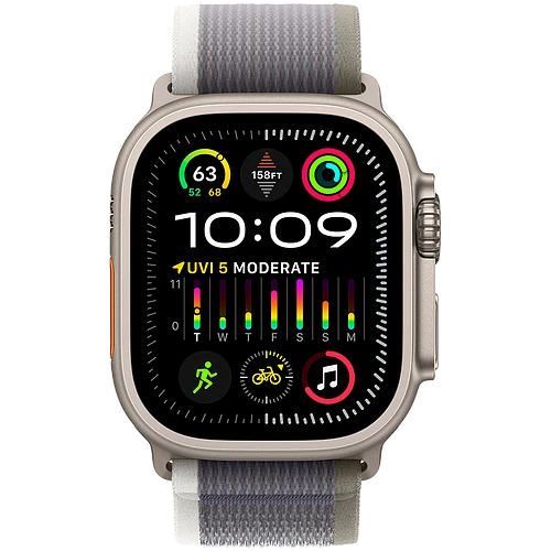 Apple Watch Ultra 2 2024 GPS + Cellular 49mm Natural Titanium Case with Green/Grey Trail Loop - S/M