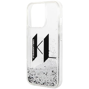 Lagerfeld для iPhone 14 Pro Max чехол Liquid Glitter Big KL logo Hard Silver
