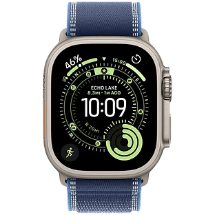 Apple Watch Ultra 3, GPS + Cellular, 49mm, Natural Titanium Case with Blue/Bright Blue Trail Loop - S/M
