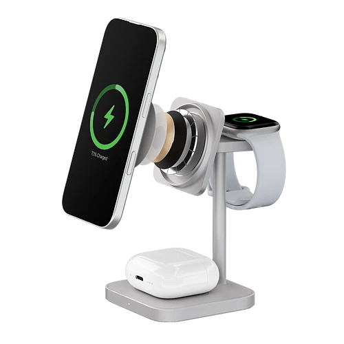 Беспроводное зарядное устройство uBear Evoke, 3-в-1, MagSafe совместимое, Qi2, цвет: серебро