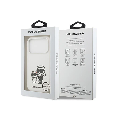 Чехол KARL LAGERFELD для iPhone 17 Pro Liquid Silicone Sketch Karl & Choupette Hard White (MagSafe)