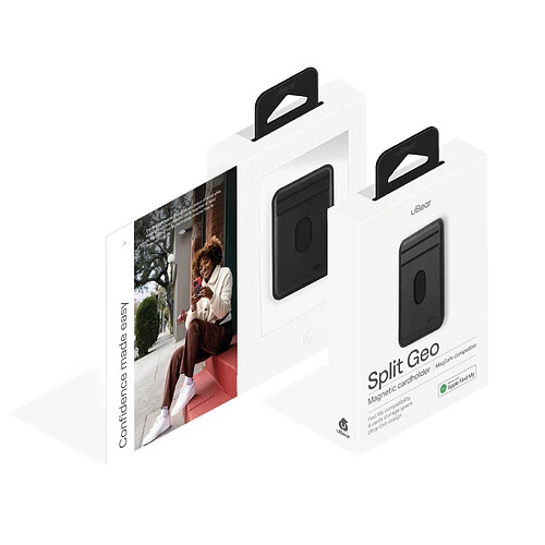 Магнитный кардхолдер uBear Split Find My, эко-кожа, черный