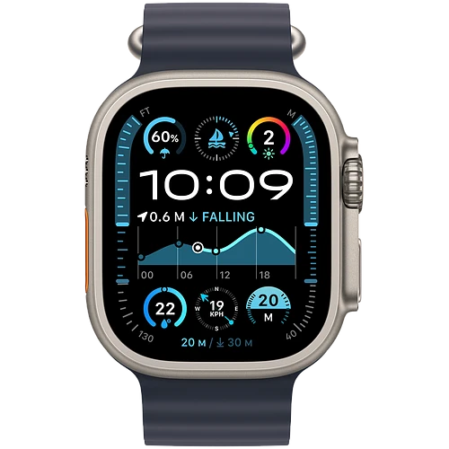 Apple Watch Ultra 2 2024 GPS + Cellular 49mm Natural Titanium Case with Navy Ocean Band_