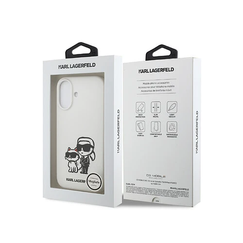 Чехол KARL LAGERFELD для iPhone 17 Liquid Silicone Sketch Karl & Choupette Hard White (MagSafe)
