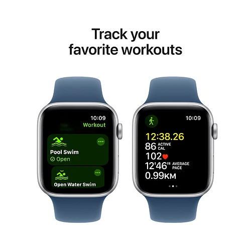 Apple Watch SE 2 (2024) GPS 44mm Silver Aluminium Case with Denim Sport Band - M/L