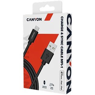 Кабель Canyon USB-A - Lightning MFI, 1м, Черный