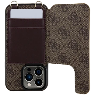 Guess для iPhone 14 Pro чехол Crossbody cardslots magnetic 4G Hard Brown