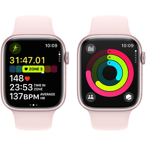 Apple Watch Series 9 GPS, 45 мм, корпус - розовый, спортивный ремешок розового цвета M/L