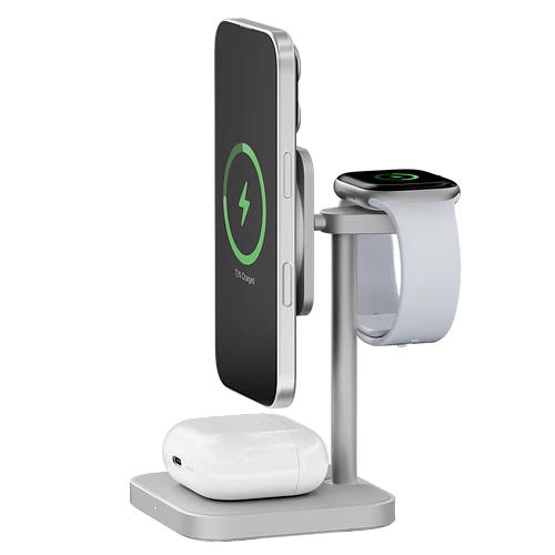 Беспроводное зарядное устройство uBear Evoke, 3-в-1, MagSafe совместимое, Qi2, цвет: серебро