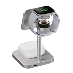 Беспроводное зарядное устройство uBear Evoke, 3-в-1, MagSafe совместимое, Qi2, цвет: серебро