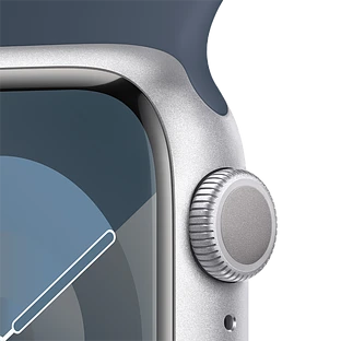 Apple Watch Series 9 GPS, 41 мм, корпус - серебристый, спортивный силиконовый ремешок синего цвета M/L