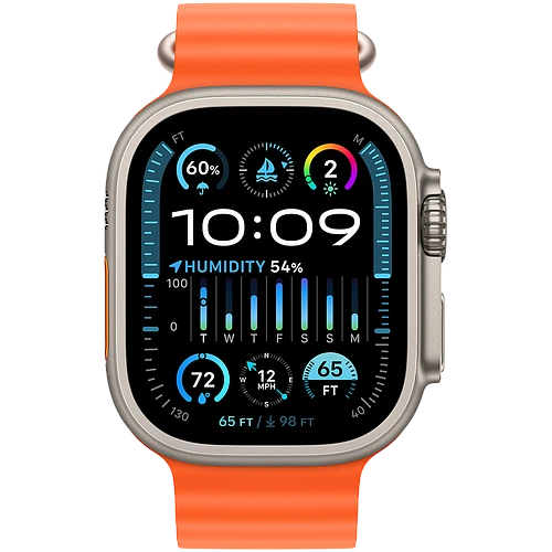 Apple Watch Ultra 2 2024 GPS + Cellular 49mm Natural Titanium Case with Orange Ocean Band