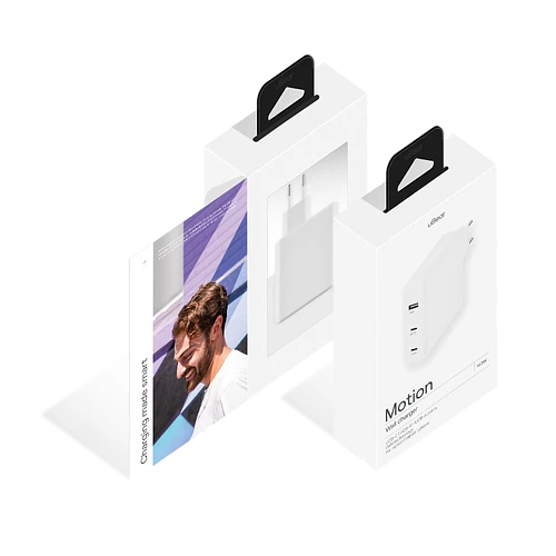 Сетевое зарядное устройство uBear Motion 140 Вт, 3 порта (2хUSB-C, 1хUSB-A), GaN + Super Fast Charging 2.0