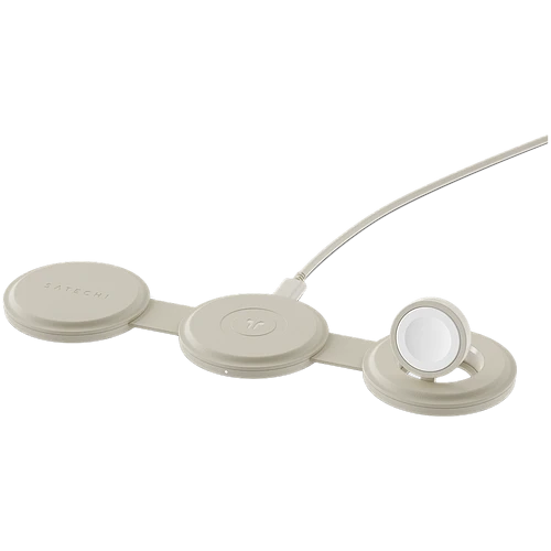 Беспроводное зарядное устройство Satechi OntheGo 3-in-1 Charger, 15Вт, Песочный