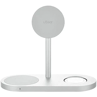 Беспроводное зарядное устройство uBear Stage Ultra, 3-в-1, с поддержкой MagSafe, Qi2, цвет: серебро