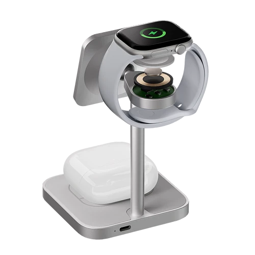 Беспроводное зарядное устройство uBear Evoke, 3-в-1, MagSafe совместимое, Qi2, цвет: серебро