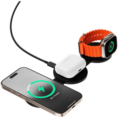 Беспроводное зарядное устройство Satechi OntheGo 3-in-1 Charger, 15Вт, Черный