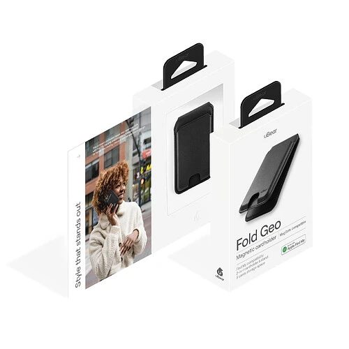 Магнитный кардхолдер uBear Fold Find My, эко-кожа, черный