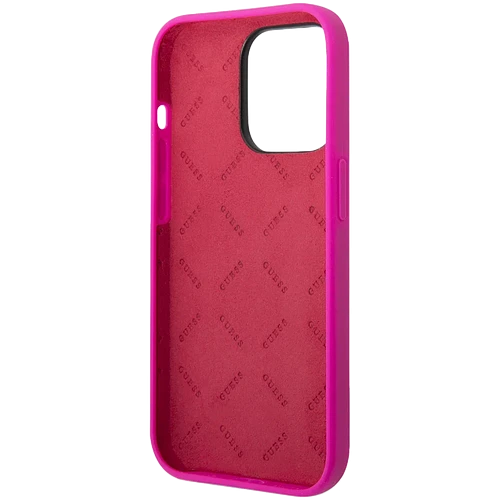 Guess для iPhone 14 Pro чехол Liquid silicone Gold metal logo Hard Fuchsia
