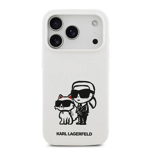 Чехол KARL LAGERFELD для iPhone 17 Pro Liquid Silicone Sketch Karl & Choupette Hard White (MagSafe)