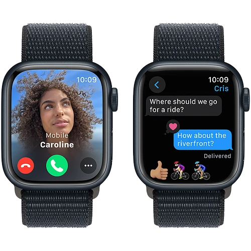 Apple Watch Series 9 GPS, 41 мм, корпус - темная ночь, спортивный нейлоновый ремешок черного цвета