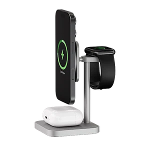 Беспроводное зарядное устройство uBear Evoke, 3-в-1, MagSafe совместимое, Qi2, цвет: серый