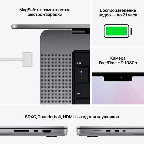 Macbook Pro 16", M1 Pro (10C CPU/16C GPU), 16GB, 512GB, Серый космос