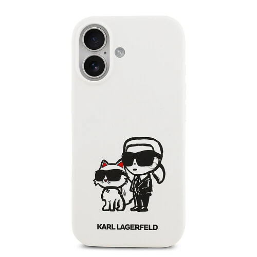 Чехол KARL LAGERFELD для iPhone 17 Liquid Silicone Sketch Karl & Choupette Hard White (MagSafe)