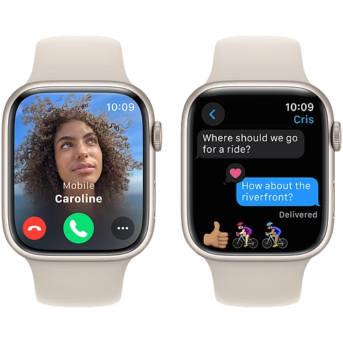 Apple Watch Series 9 GPS, 45 мм, корпус - сияющая звезда, спортивный силиконовый ремешок цвета сияющая звезда M/L 