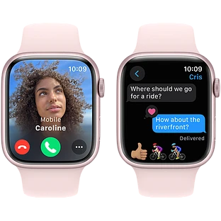 Apple Watch Series 9 GPS, 45 мм, корпус - розовый, спортивный ремешок розового цвета M/L