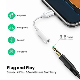 Переходник UGREEN Lightning to 3.5mm, с сертификацией MFI, белый