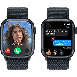 Apple Watch Series 9 GPS, 41 мм, корпус - темная ночь, спортивный нейлоновый ремешок черного цвета