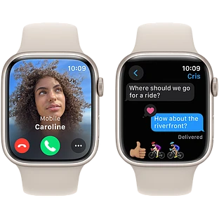 Apple Watch Series 9 GPS, 45 мм, корпус - сияющая звезда, спортивный силиконовый ремешок цвета сияющая звезда M/L 