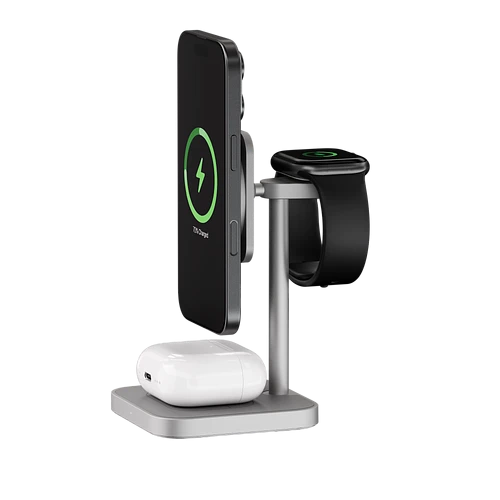 Беспроводное зарядное устройство uBear Evoke, 3-в-1, MagSafe совместимое, Qi2, цвет: серый